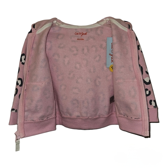 Pink Leopard Print Zip Up Sweatshirt Hoodie Jacket - Picture 5 of 6